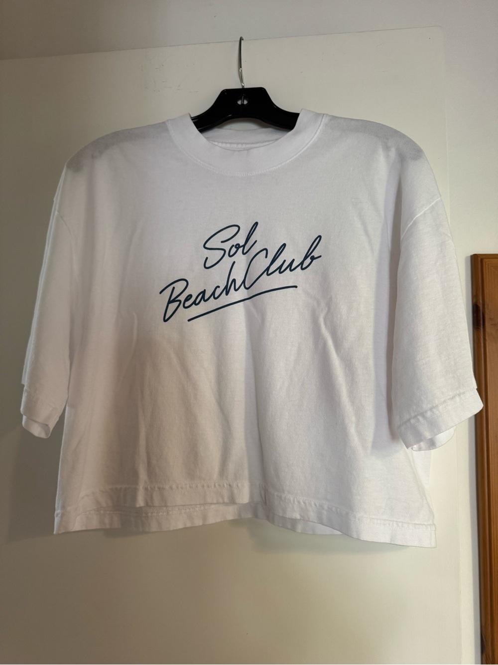 Los Angeles Apparel White Cropped Tee with Navy Script
